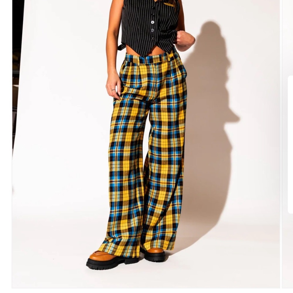 Dressed in lala Yellow and Blue Plaid Trousers